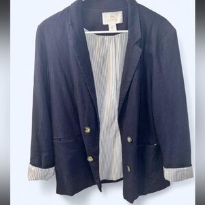Halston Heritage Dark Blue Jacket with Striped Interior